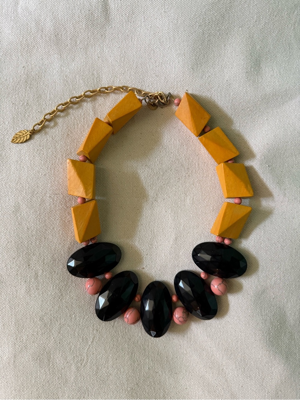 Anthropologie Yellow Geometric & Black Faceted Necklace with Pink Accents